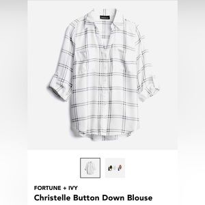 Women’s size large lightweight black and white plaid button up shirt.